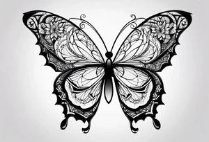 Minimalistic butterfly on the background of the mandala diamond network tattoo idea