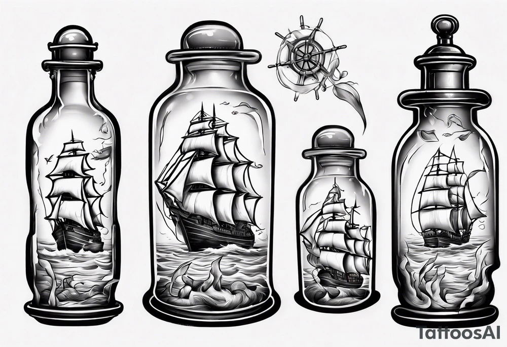 Sailing ship in a bottle tattoo idea