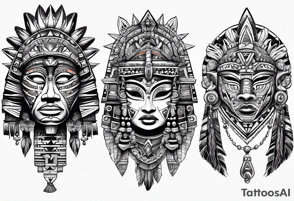 toroids, pyramids, Aztec teaky mask, native tattoo idea