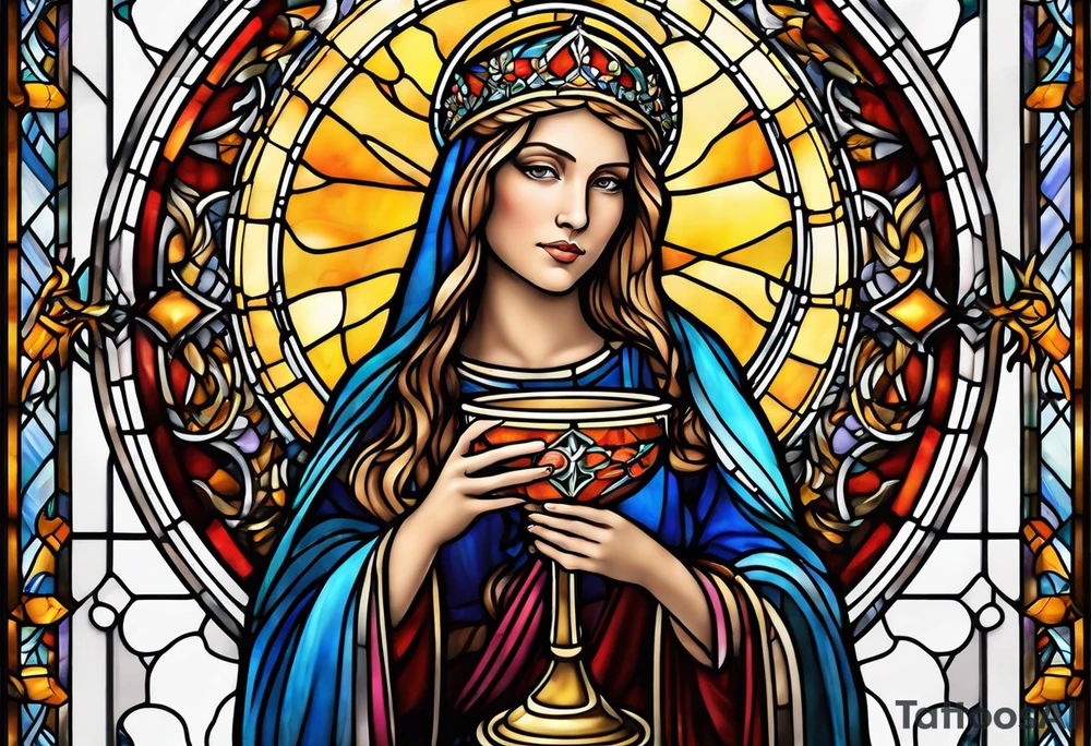 holy saint woman stained glass holding a chalice tattoo idea