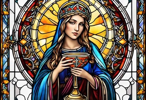holy saint woman stained glass holding a chalice tattoo idea