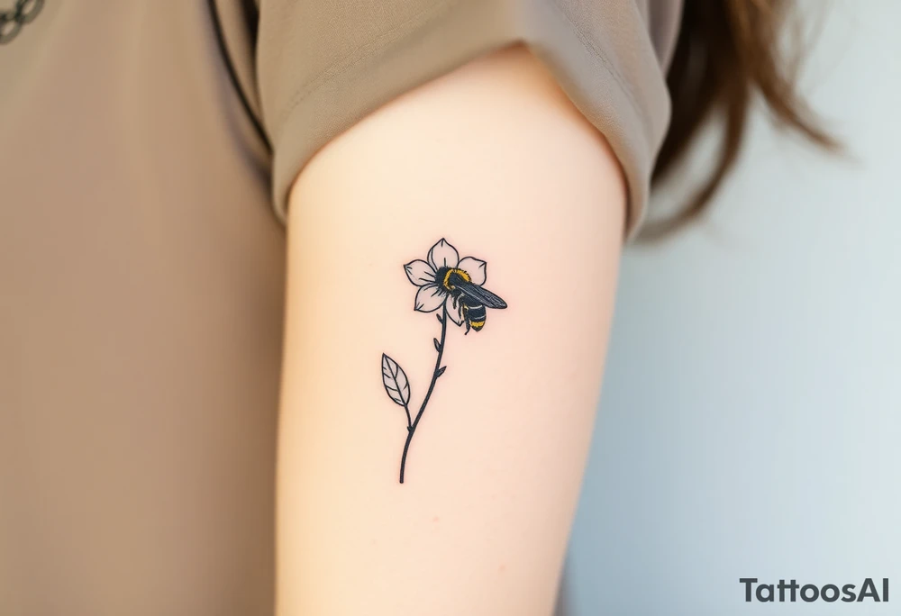 Trillium ovata with a bumble bee hovering near it tattoo idea