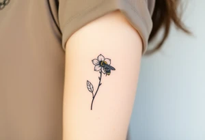 Trillium ovata with a bumble bee hovering near it tattoo idea