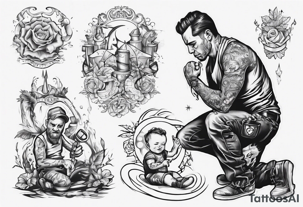 A man kneeling to help a toddler tattoo idea