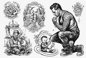 A man kneeling to help a toddler tattoo idea