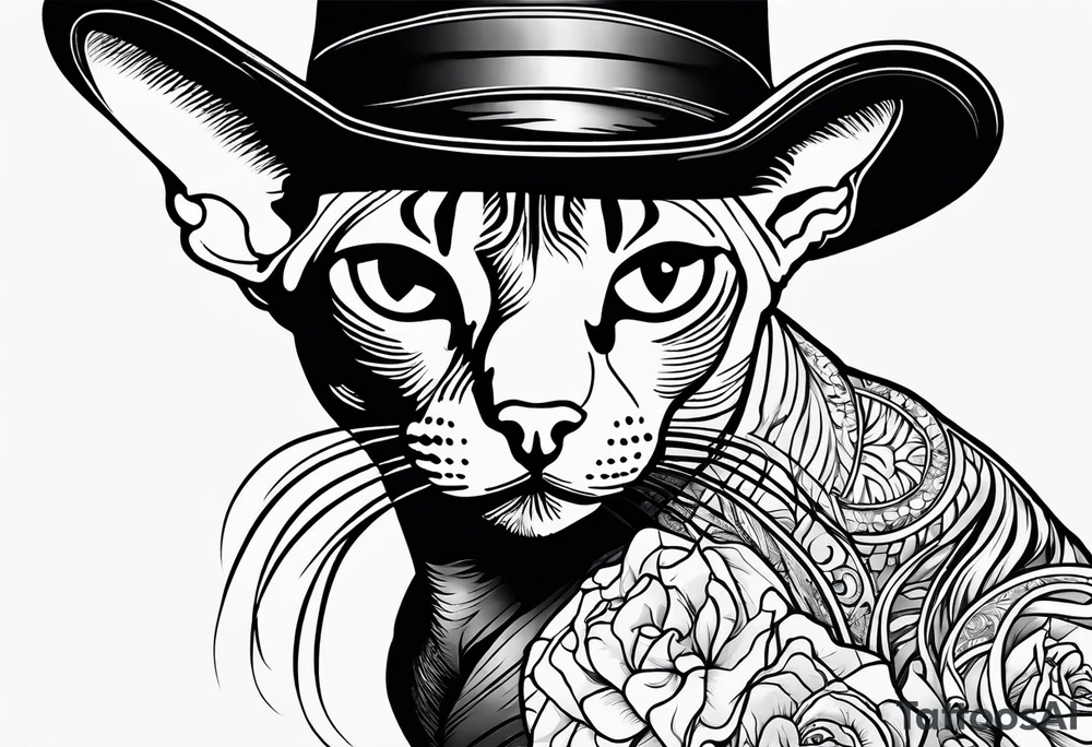 sphynx cat with a cowboy hat tattoo idea