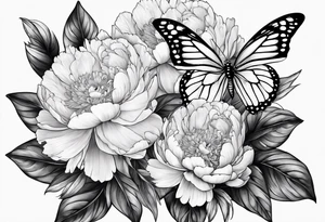 3 peonies with butterfly tattoo idea