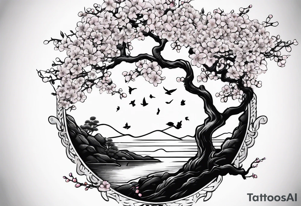 I love you in another language with cherry blossom trees coming im and out of it tattoo idea