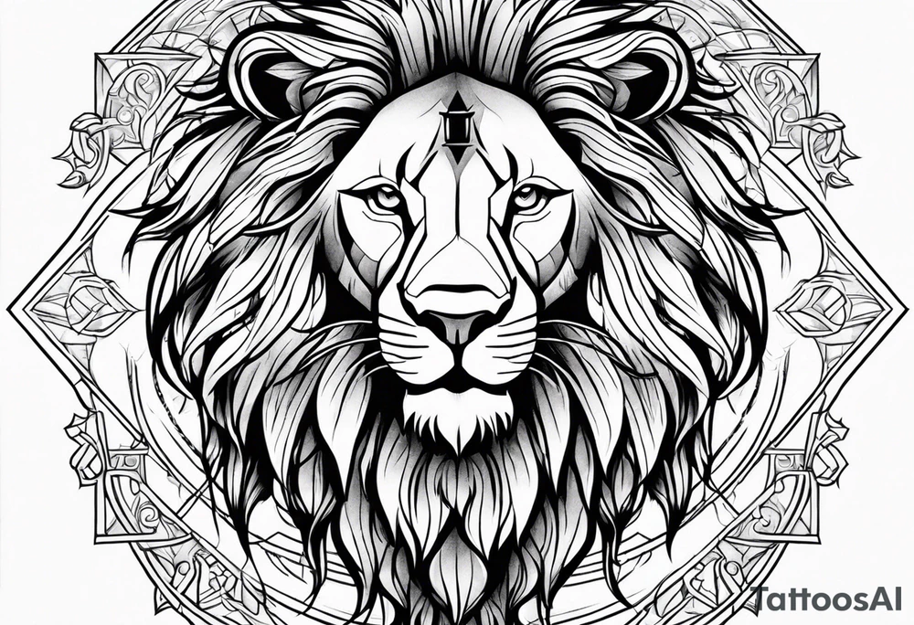 Lion traditional tattoo with cross tattoo idea
