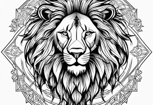 Lion traditional tattoo with cross tattoo idea