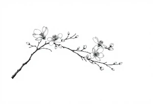 Graceful long magnolia branch with small flowers in early blossom stage tattoo idea