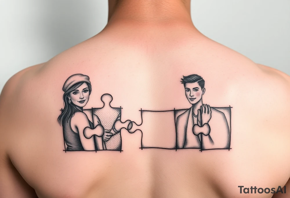 Individual Puzzle pieces of a blended family of Emily Ray Garrison Ayden Abby Gray tattoo idea