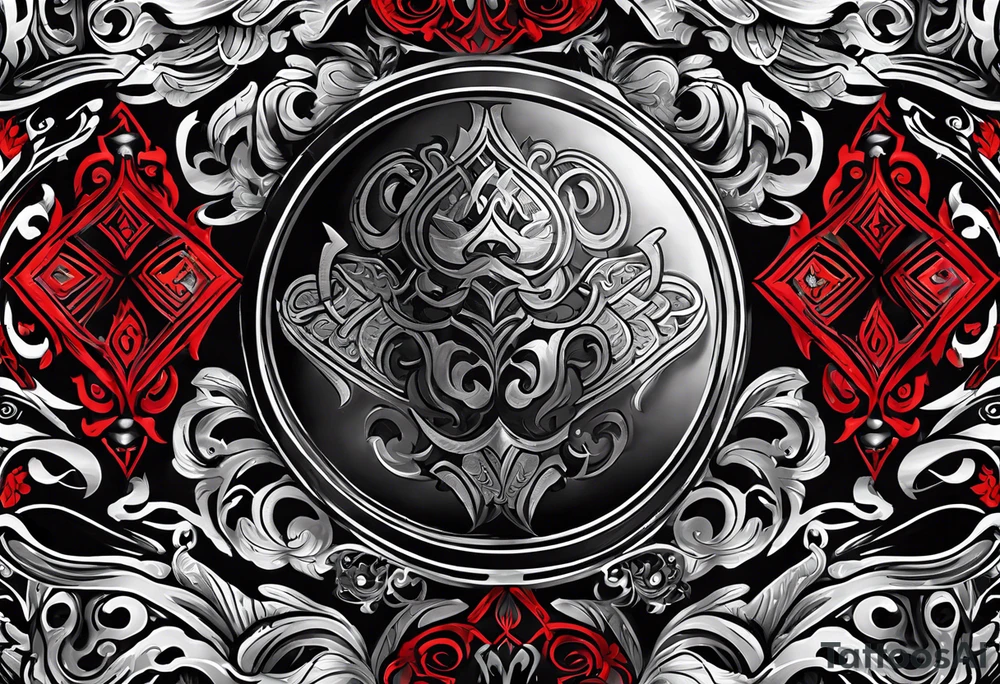 Arm sleeve, black, gray, silver, red, tribal, include elements of fire, include subtle elements of motorcycles, include elements of wrestling tattoo idea