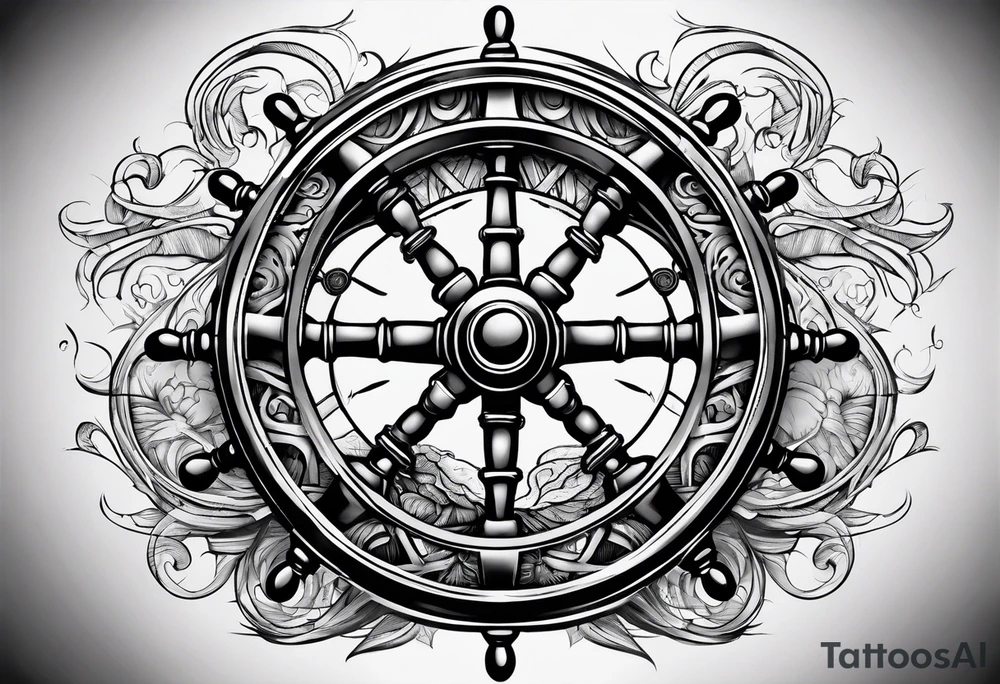 Man turning ships wheel tattoo idea