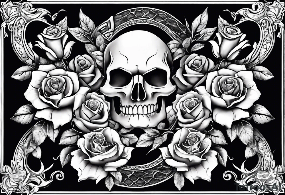 Arm sleeve with skulls alligators and roses pythons tattoo idea
