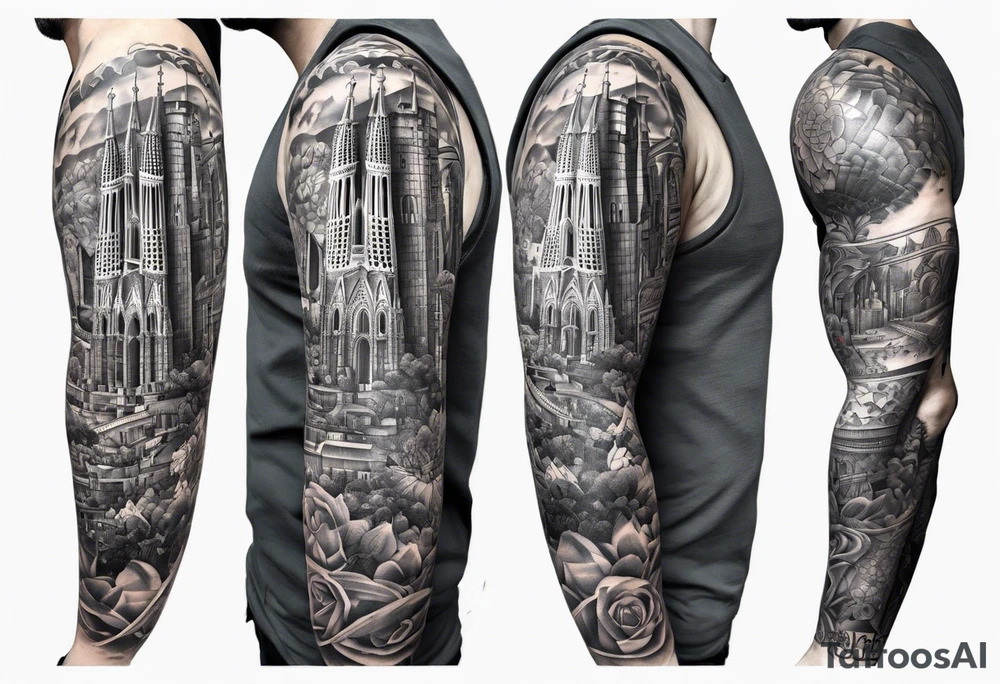 City of Barcelona leg sleeve tattoo idea