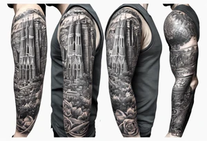 City of Barcelona leg sleeve tattoo idea