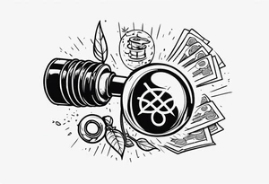Gear shifting knob and money and fire tattoo idea