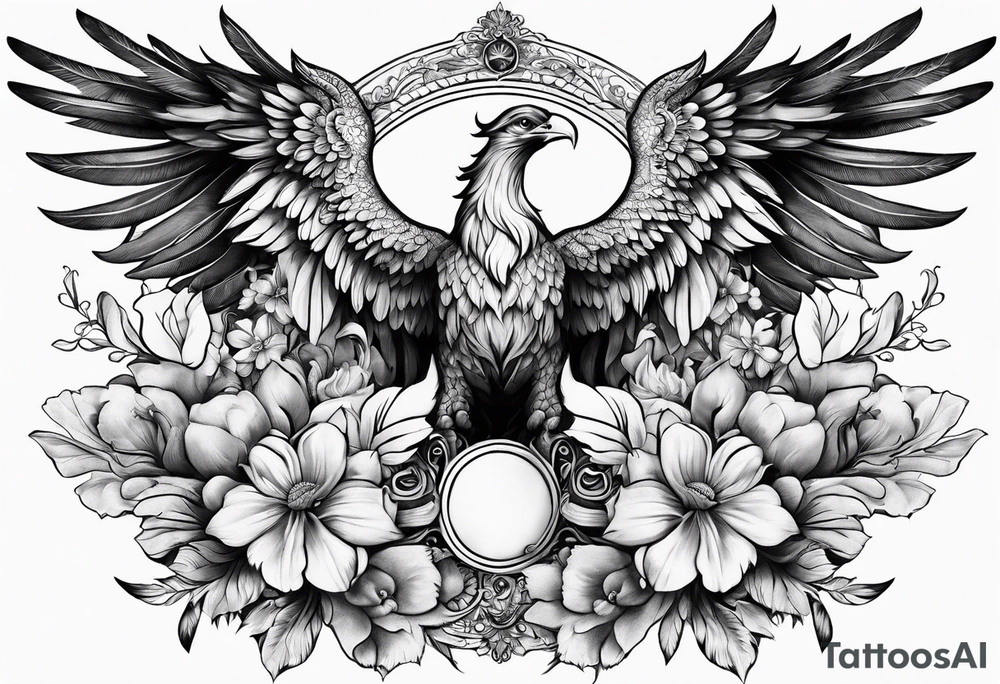 Sleeve with Libra and Phoenix with flowers tattoo idea
