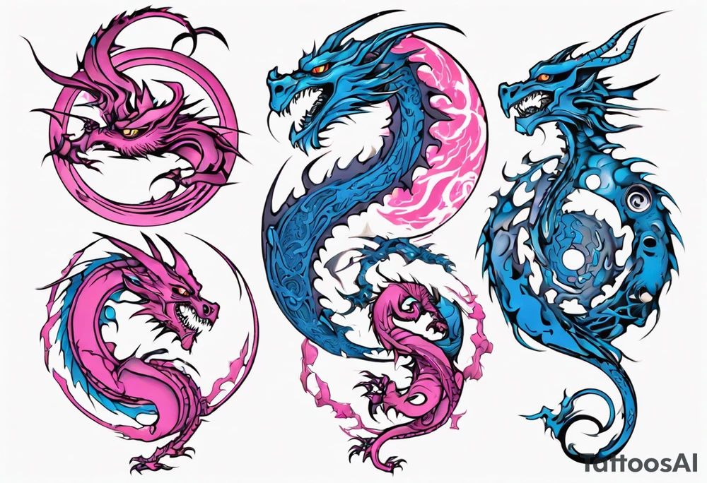 blue ying pink yang dragons tattoo idea