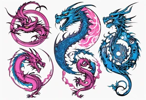 blue ying pink yang dragons tattoo idea