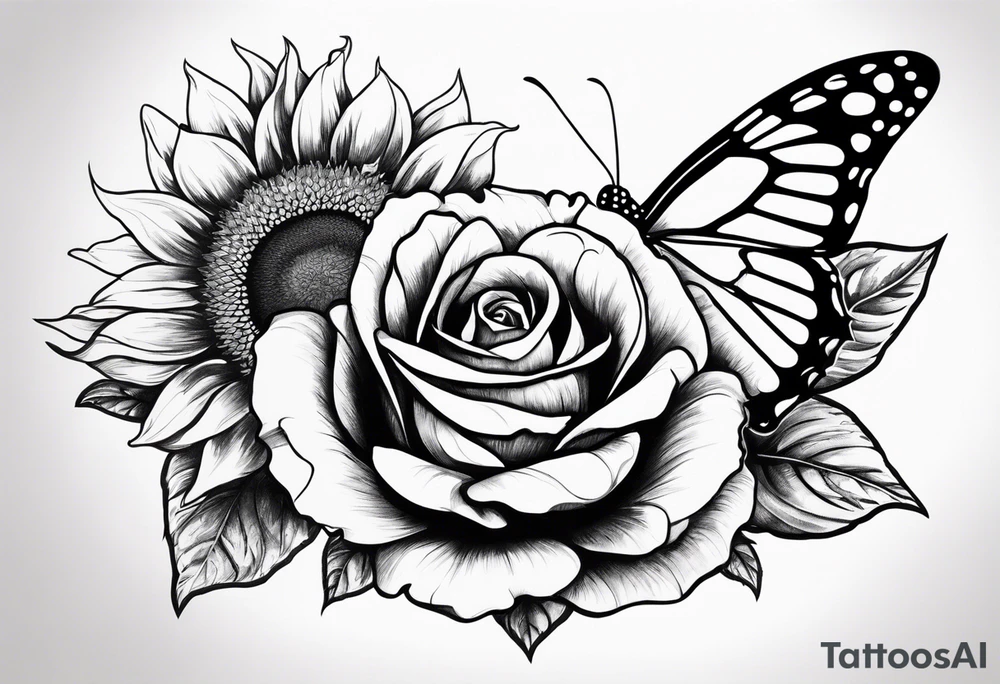 Flower : rose , sunflower, camera, small butterfly tattoo idea