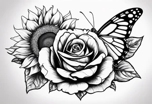 Flower : rose , sunflower, camera, small butterfly tattoo idea