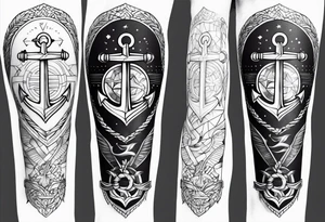 Anchor full leg sleeve male geometric tattoo idea