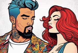 Busty Red haired woman with tall black haired man tattoo idea