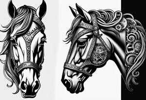 A horse head made fully out of gears tattoo idea