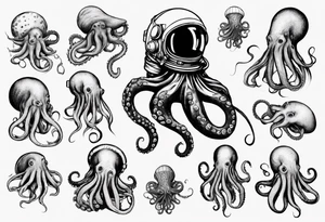 Astronaut wrapped up in an octopus’ tentacles tattoo idea