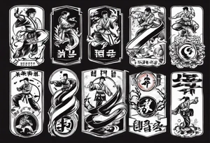 Taekwondo blackbelt with Korean imagery tattoo idea