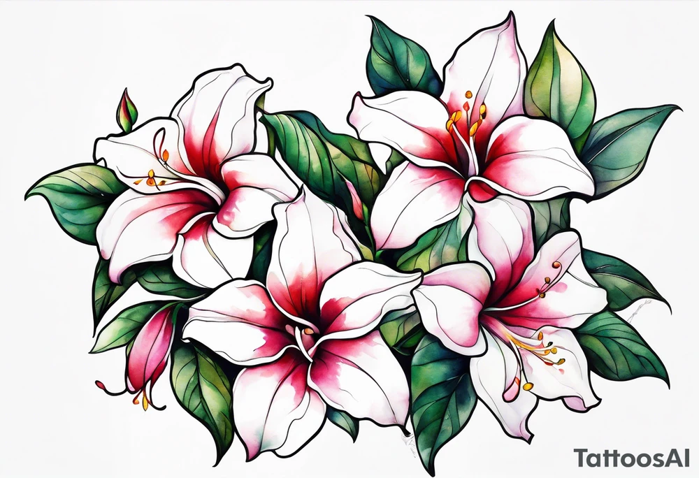 white background, abstract mandevilla flowers on a vine tattoo idea