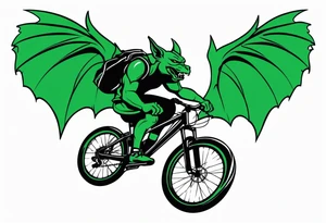 gargoyle riding a full suspension green mountain bike with a shadow no background with wings tattoo idea