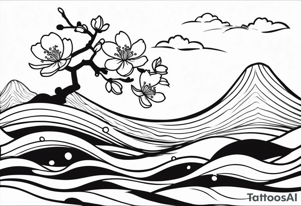 cherry blossom with waves tattoo idea