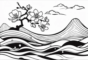 cherry blossom with waves tattoo idea