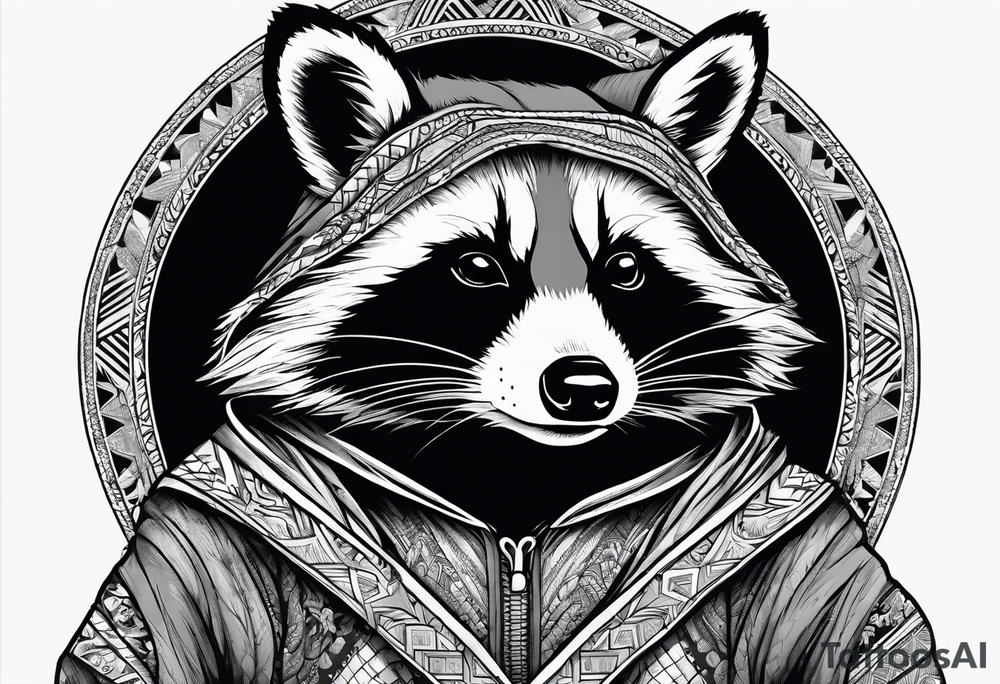 raccoon wearing a Superman hoodie tattoo idea