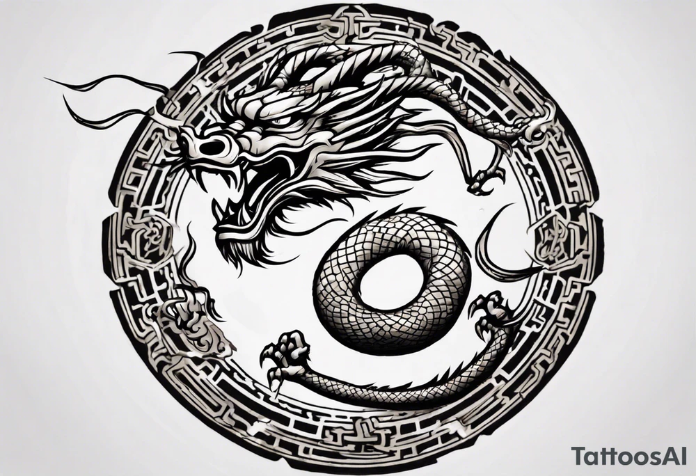 Chinese dragon in a circular shape with "02.03" written on its skin tattoo idea