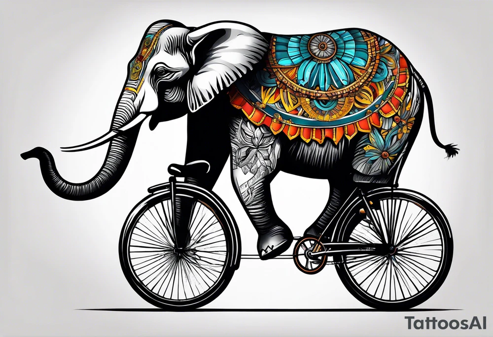 An elephant rides a bicycle tattoo idea