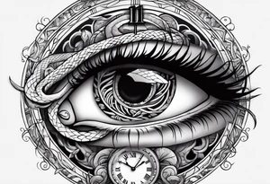 human eye with snake and clock tattoo idea