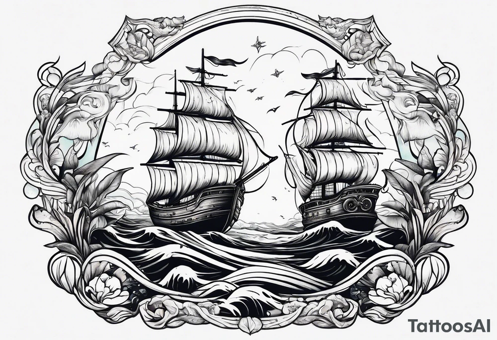 mermaid with galleon ship tattoo idea