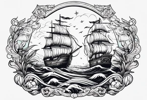 mermaid with galleon ship tattoo idea