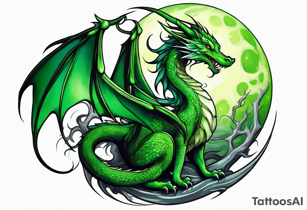 Moon fairy green dragon tattoo idea
