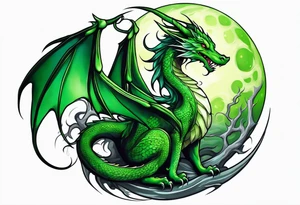 Moon fairy green dragon tattoo idea