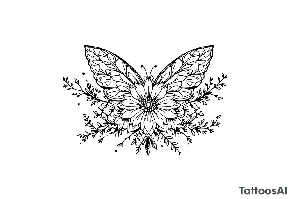 flowers, heart and butterfly tattoo idea