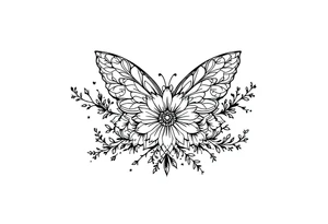 flowers, heart and butterfly tattoo idea