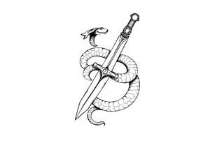 mystical snake coiled around an ancient dagger with jeweled hilt tattoo idea