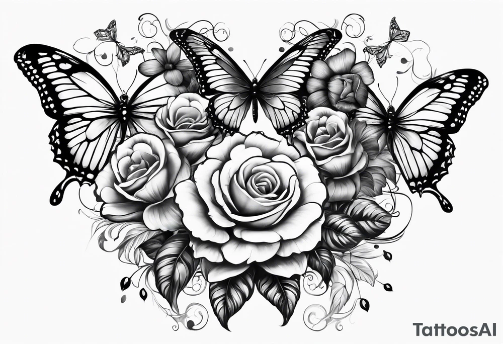 Life to death sleeve with butterflies and flowers tattoo idea