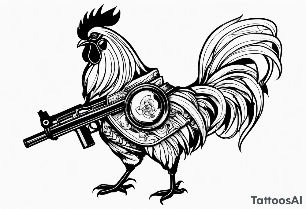 anime rooster holding a machine gun tattoo idea