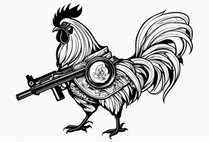 anime rooster holding a machine gun tattoo idea